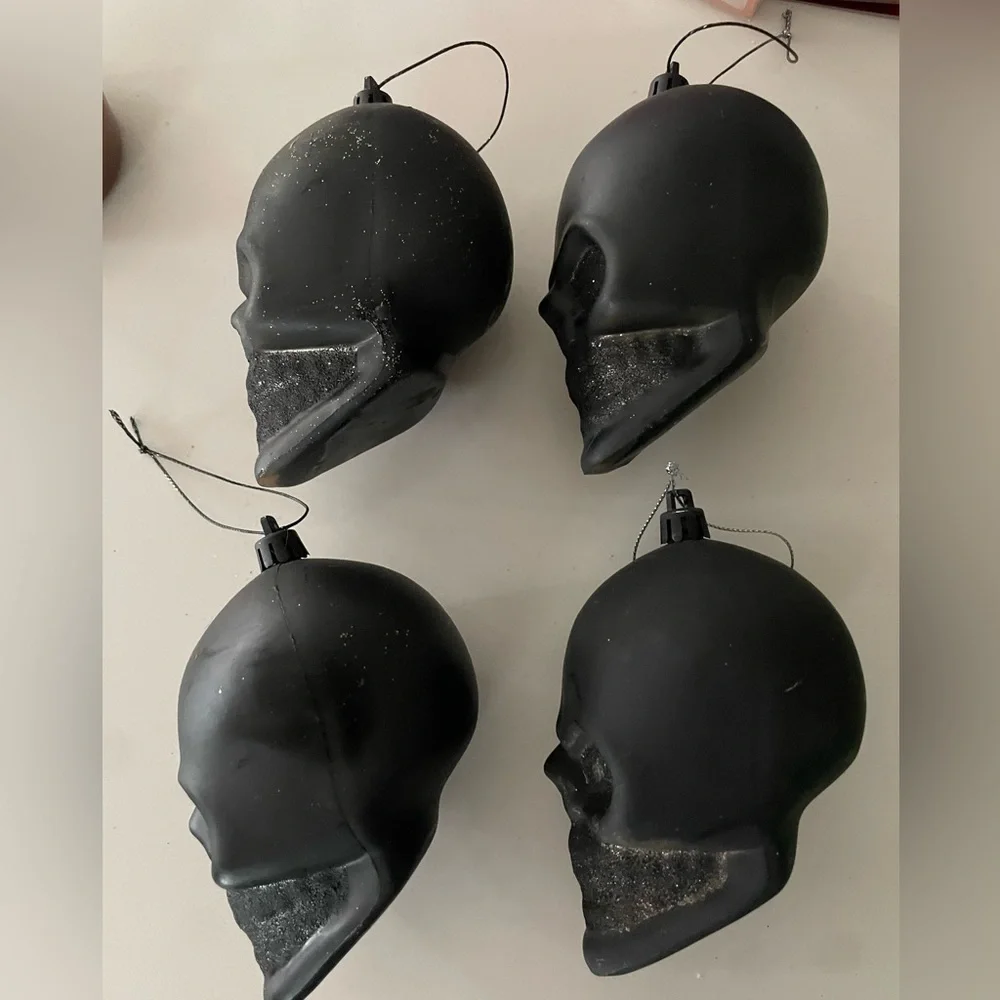Black skull ornament Christmas Or Halloween Set Of 4